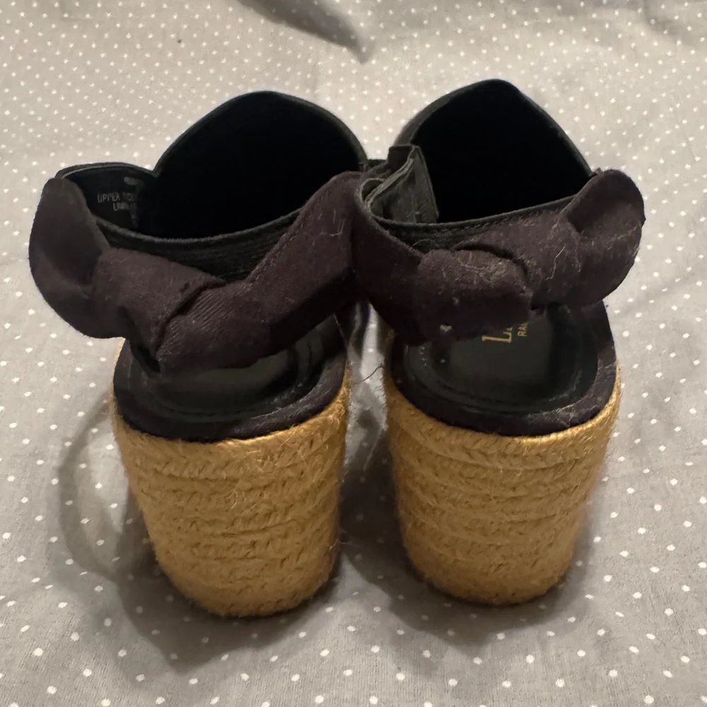 Lauren Ralph Lauren Helma Black Espadrille Wedges 10B NWOT Woven Slingback